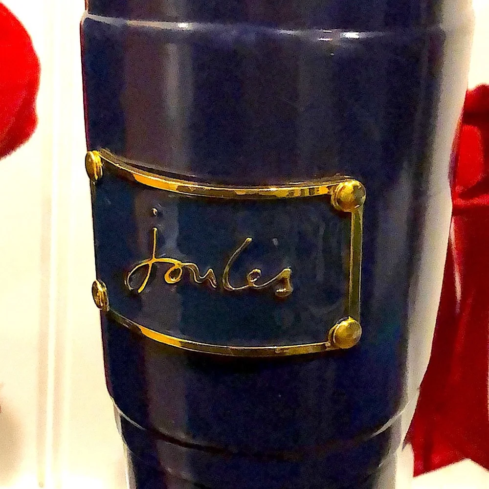 JOULES Navy Blue Tall Rain Boots with Red Bow and Toile Lining Size 9 - Picture 3 of 13